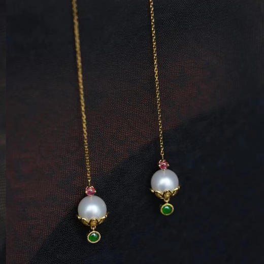 龢盒原创 天然淡水珍珠翡翠耳线 商品图0