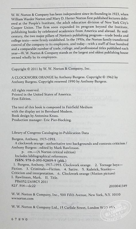 【中商原版】A Clockwork Orange 英文原版 发条橙子 诺顿文学解读系列 Anthony Burgess 商品图4