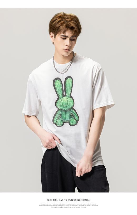 PINLI品立春季新款男士体恤圆领兔子印花短袖T恤BG231111044 商品图3