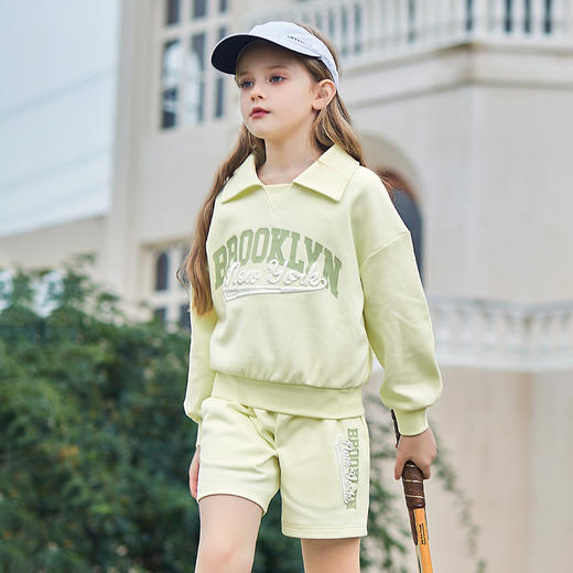 mettekids女童套装春秋洋气运动中大童长袖t恤卫衣上衣儿童短裤 商品图2