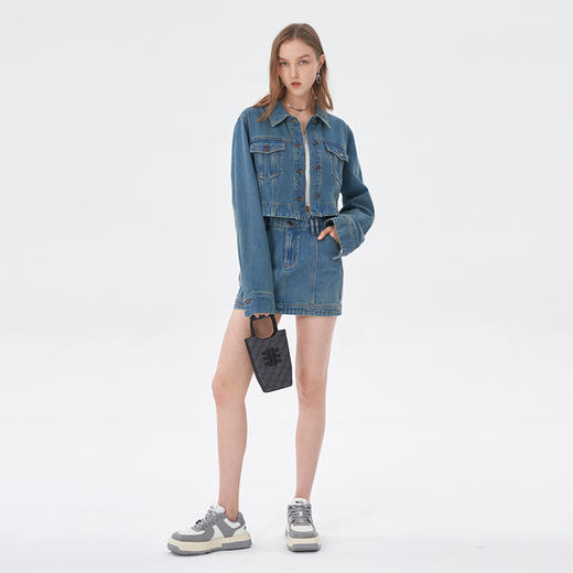 Self Who2023新款纯棉定制蓝灰绿洗水牛仔半身裙活力气质通勤裙子 商品图2