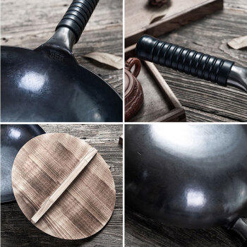 欧乐菲（OLOFE）老关东章丘黑炒菜锅铁锅家用老式圆底无涂层手大炒勺熟铁大师34cm 商品图4