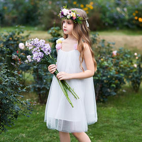 mettekids女童连衣裙夏季白色网纱仙女裙儿童洋气吊带公主裙子