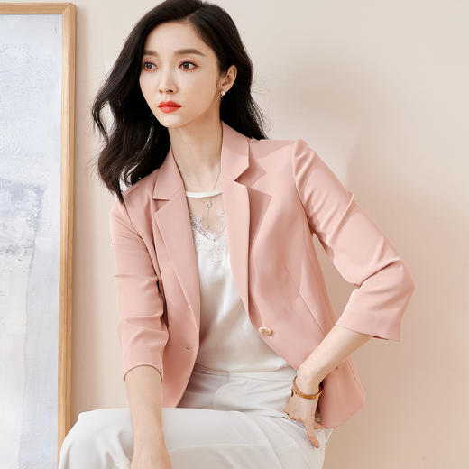 米思阳2025夏季时尚通勤OL修身小西装薄款纯色七分袖外套1499 商品图1