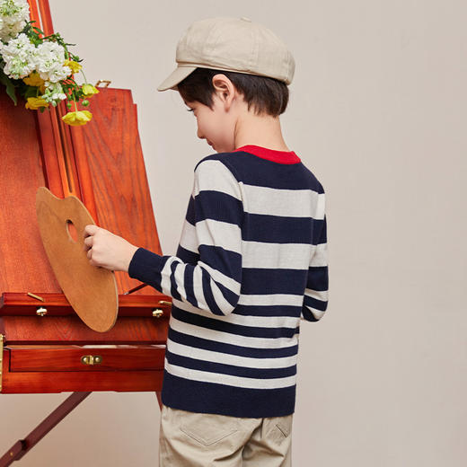 mettekids男童毛衣春秋新款儿童针织衫中大童撞色条纹童装上衣 商品图3