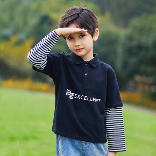 mettekids儿童t恤春秋新款童装洋气上衣中大男童黑色长袖打底衫 商品图1