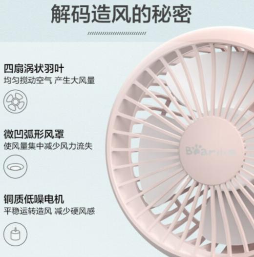 小熊（Bear） 电风扇迷你小usb充电手持桌面风扇办公室台式随身便携儿童风扇 粉色DFS-A04F1 商品图1