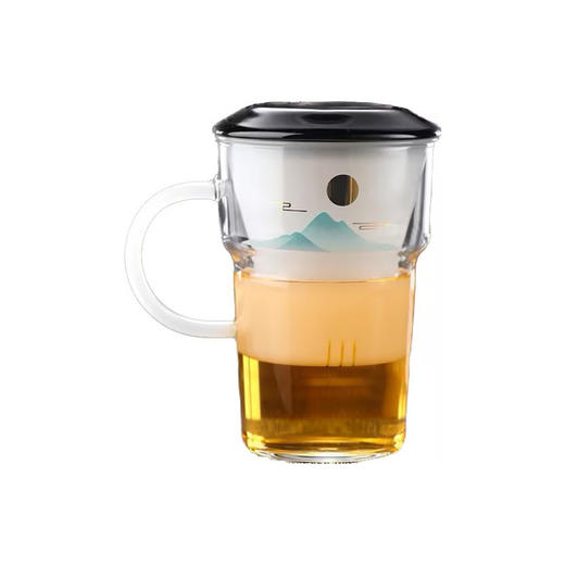 【特惠6折，仅1件，无货退款】璃海匠心耐热玻璃办公室泡茶山水之间套杯带盖茶杯礼盒装 商品图0