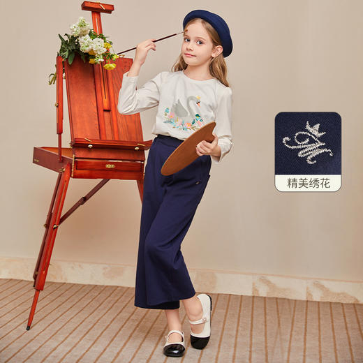 mettekids女童裤子儿童春装洋气阔腿裤童装中大童休闲宽松九分裤 商品图0