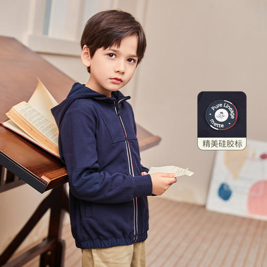 mettekids男童外套春秋新款帅气针织童装大童运动休闲连帽上衣 商品图0