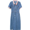 清新舒适，牛仔撞色小翻领短袖连衣裙QYM-XQD-X9329-L 商品缩略图4