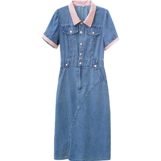 清新舒适，牛仔撞色小翻领短袖连衣裙QYM-XQD-X9329-L 商品图4