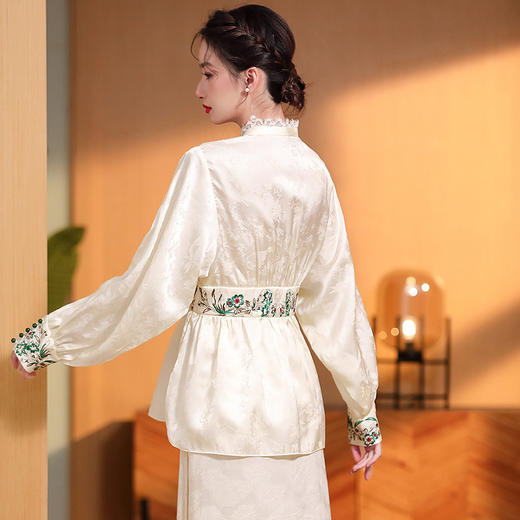 提花腰头绣花松紧腰立领复古时尚中长款春夏上衣AYK-QF-221128 商品图3
