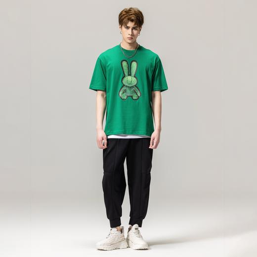 PINLI品立春季新款男士体恤圆领兔子印花短袖T恤BG231111044 商品图4