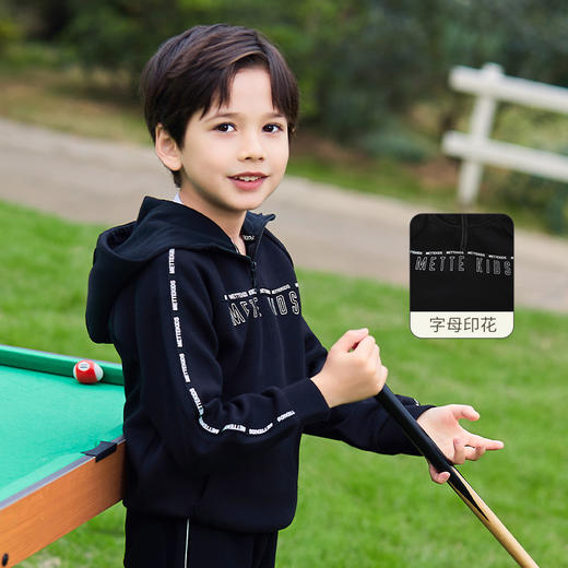mettekids儿童卫衣春秋新款休闲运动童装男童连帽套头时尚上衣 商品图0