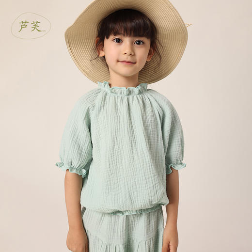 【马克珍妮 芦芙】夏装新款 女童泡泡纱灯笼廓形小衫230836 商品图0