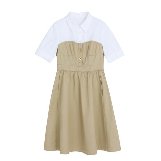 谜底拼接连衣裙2023春季新款翻领时尚纯棉中长裙短袖女231ML0117 商品图4