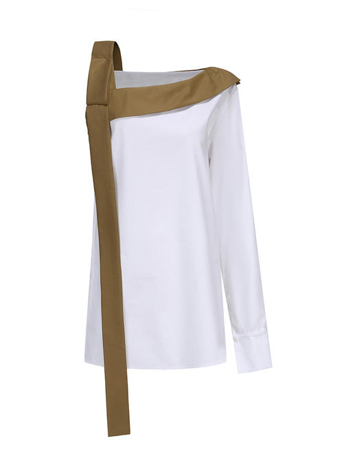 【理想国度】方条蝴蝶结飘带斜肩单袖上衣/230023A 商品图4