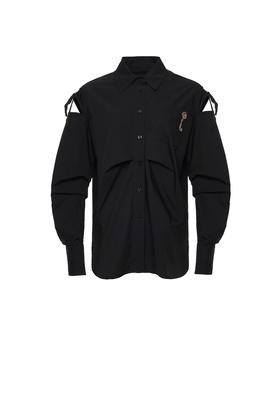 黑色钥匙绣花露肩袖衬衫