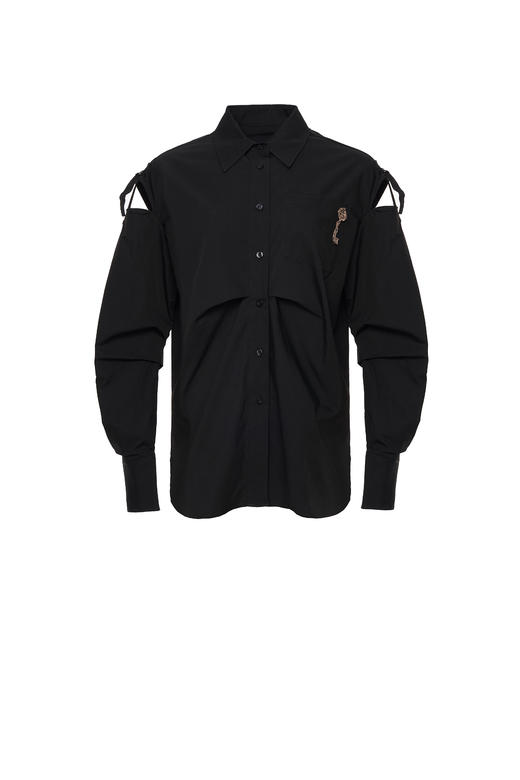 黑色钥匙绣花露肩袖衬衫 商品图0