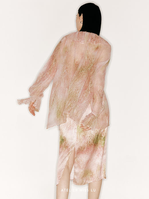 【万花筒】品牌定制桑蚕丝印花荷叶边廓形衬衫/230032B 商品图3