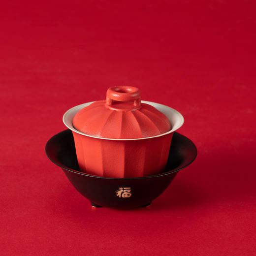 万仟堂 | 鸿运高照02·盖碗 茶具 国风陶瓷灯笼朱漆釉盖碗 礼品 朱漆釉 商品图3