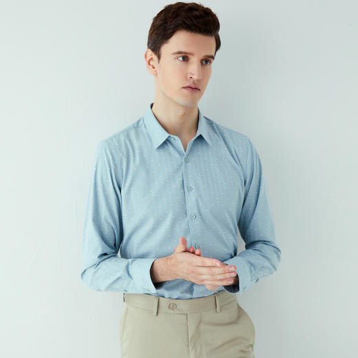 【专柜定制刺绣款】罗蒙春夏长袖衬衫男士商务休闲百搭波点印花微弹衬衣男 商品图4