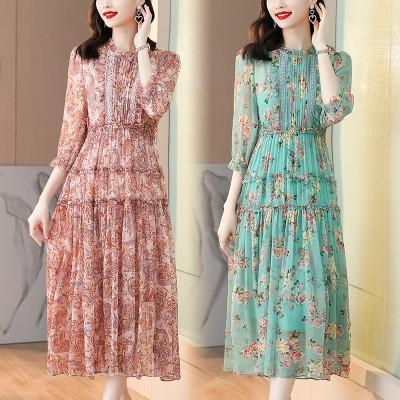 收腰显瘦，气质减龄过膝长裙法式碎花连衣裙AHM-nrg3069 商品图1