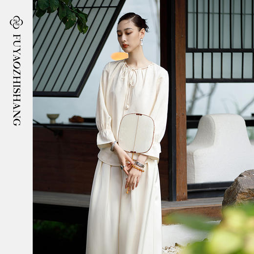 IWY/扶摇系列 抽绳领镂空设计衬衫+阔腿裤23FYBP113 商品图3