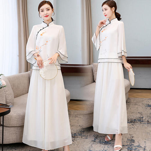 XYCL4792 2023夏季新款中国风女装中式复古手绘印花改良汉服唐装禅茶服仙气 商品图3