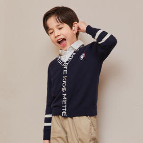 mettekids儿童毛衣春秋新款学院风童装中大男童V领休闲针织开衫