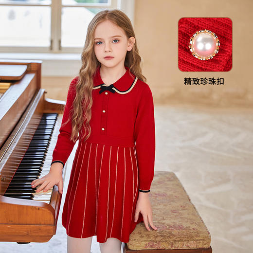 mettekids女童连衣裙春装2023新款中大童针织羊毛公主裙子洋气 商品图0