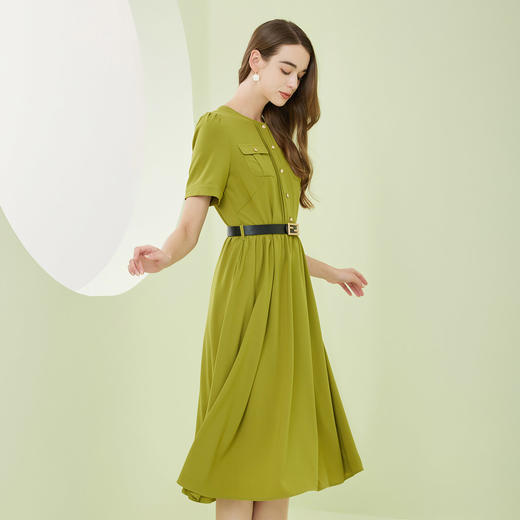 RF8E3斯尔丽瑟俪2023春夏新款猎装口袋单排扣收腰A摆百搭中长连衣裙 商品图2