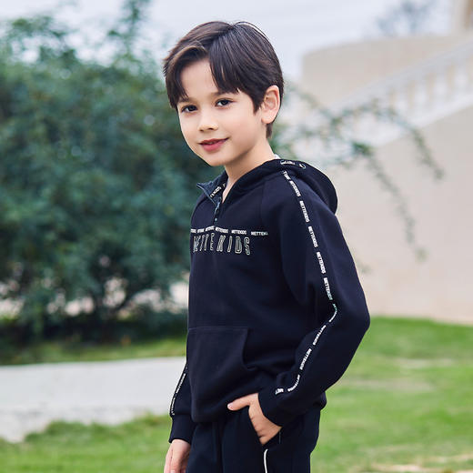 mettekids儿童卫衣春秋新款休闲运动童装男童连帽套头时尚上衣 商品图2