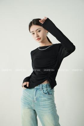 【门店同款】春季项链款褶皱长袖T 150197697