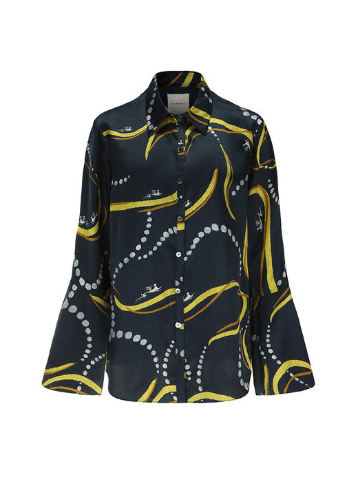 【昨夜派对】品牌定制印花桑蚕丝扇形长袖上衣/230031C 商品图4