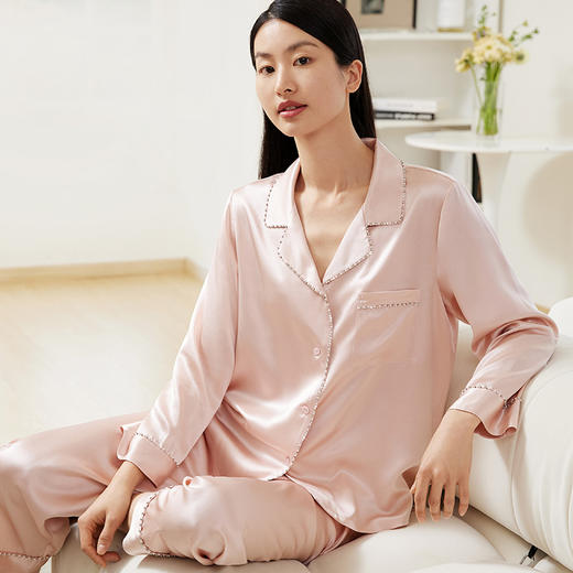 金三塔19姆米重磅真丝睡衣奢感手工钉珠桑蚕丝睡衣女家居服     YSFBA203 商品图3