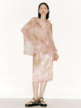 【万花筒】品牌定制桑蚕丝印花荷叶边廓形衬衫/230032B