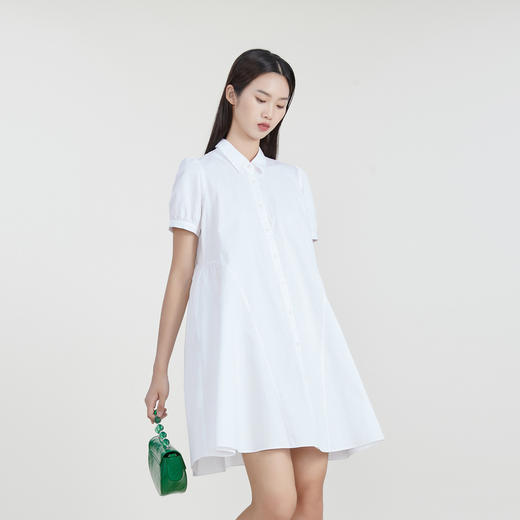 谜底A字型连衣裙2023春季新款简约翻领中长款白裙子短袖231ML0149 商品图1
