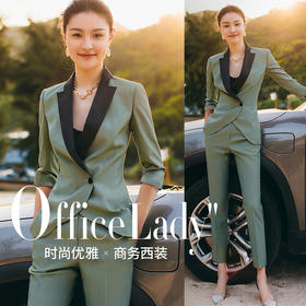 秋冬高端职业装气质女神范套装售楼部经理工作服绿色西装套装女OL