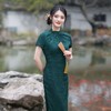 修身中国风，年轻长款改良版素雅复古日常可穿墨绿纯色旗袍裙GSJ-3316 商品缩略图2