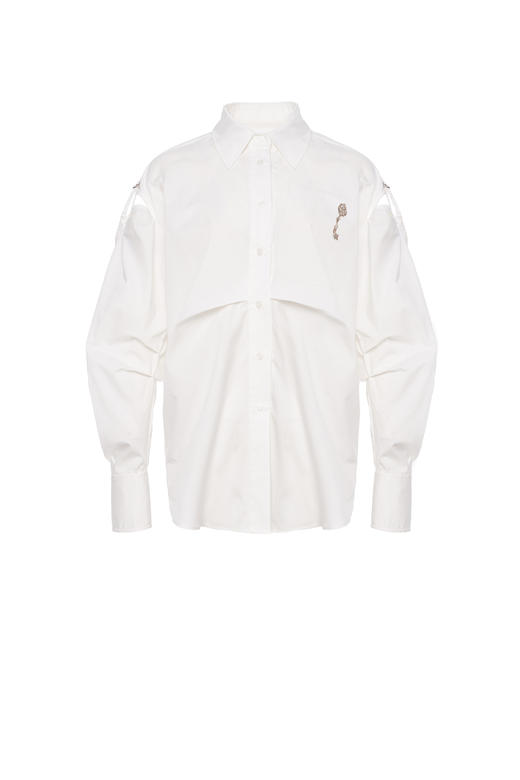 白色钥匙绣花露肩袖衬衣 商品图0