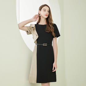 NF844斯尔丽瑟俪2023春夏新款不对称设计感荷叶边拼接优雅气质连衣裙