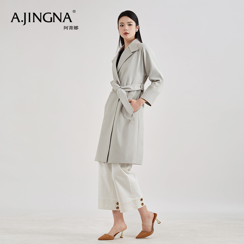 【踏青甄选价】阿菁娜春季流行经典烟雾灰风衣外套A28C105003