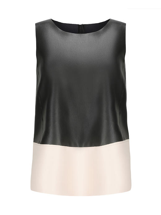 【夜愿】撞色拼接环保PU皮小A字背心/230029 商品图4
