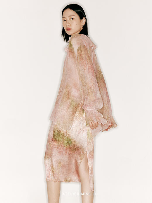 【万花筒】品牌定制桑蚕丝印花荷叶边廓形衬衫/230032B 商品图2