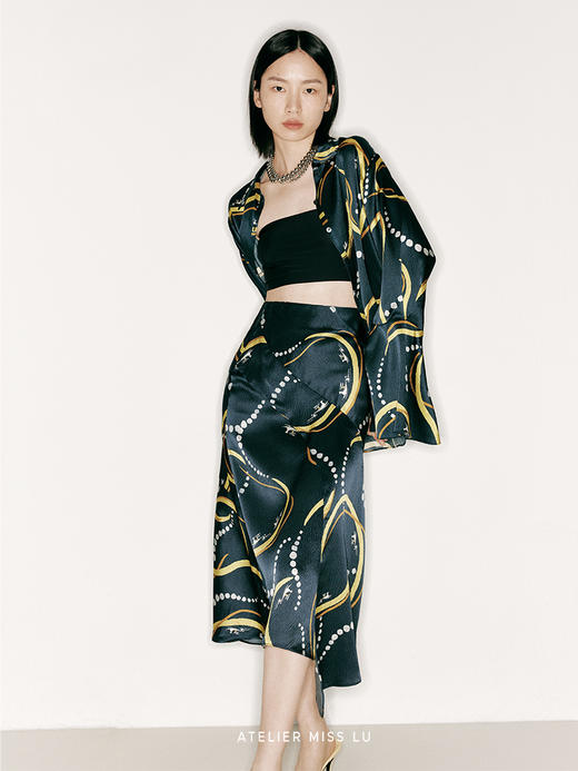 【昨夜派对】品牌定制印花桑蚕丝扇形长袖上衣/230031C 商品图1