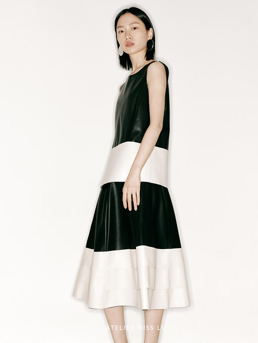 【夜愿】撞色拼接环保PU皮小A字背心/230029 商品图2