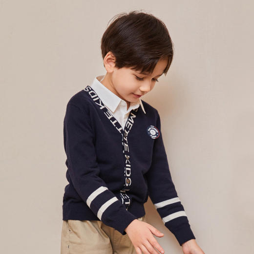 mettekids儿童毛衣春秋新款学院风童装中大男童V领休闲针织开衫 商品图3