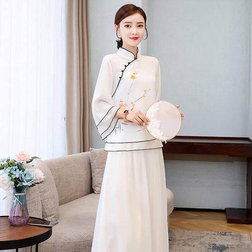 XYCL4792 2023夏季新款中国风女装中式复古手绘印花改良汉服唐装禅茶服仙气 商品图2